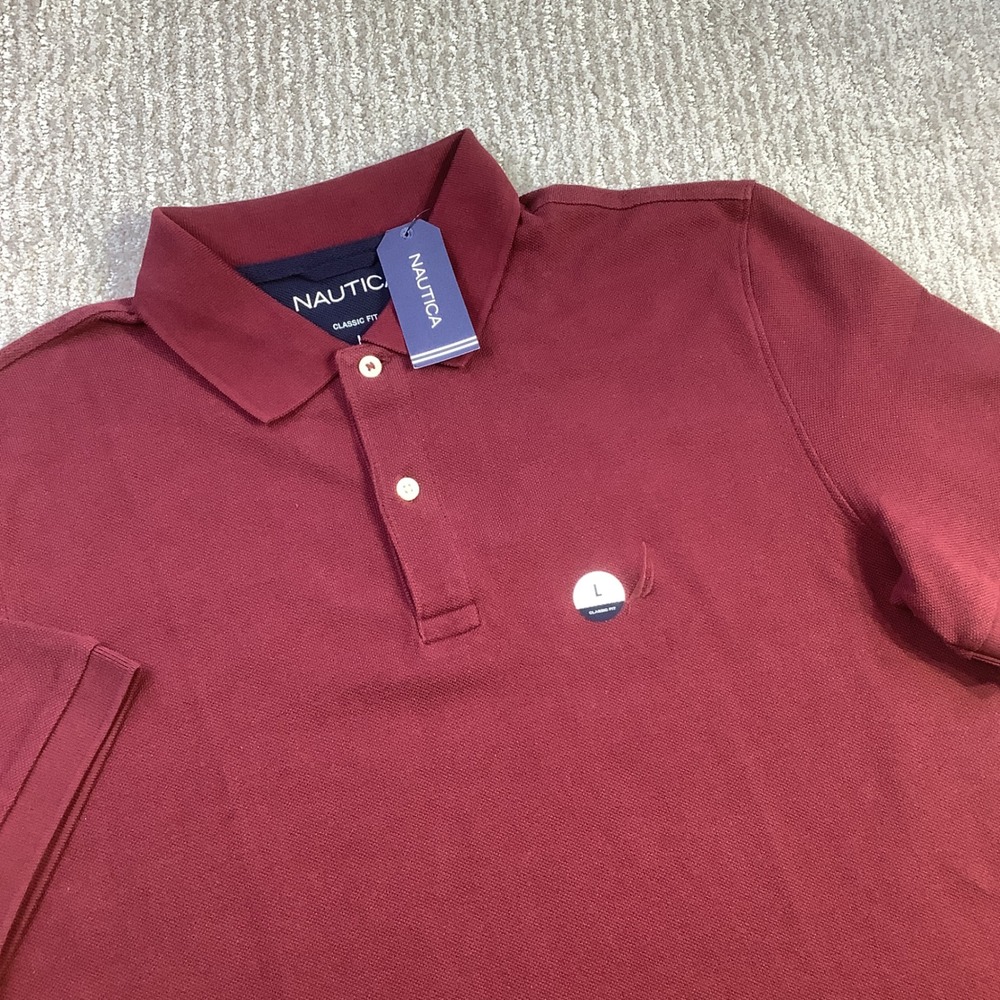 Nautica Mens Classic Fit Cotton Pique Polo Shirt Zinfandel Burgundy Size L NWT